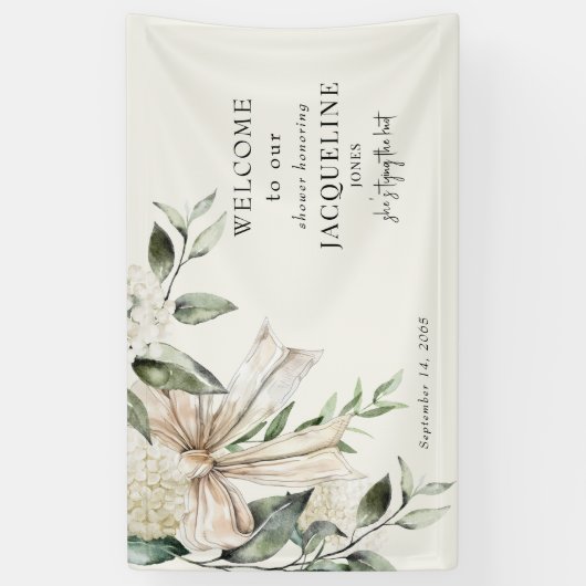 Cream Tying the Knot Bow Hydrangea Dusche Willkomm Banner (Vertikal)
