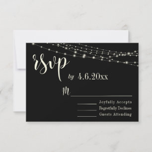 Cream-Typografie 30 auf Schwarz mit Lichtern, RSVP Karte