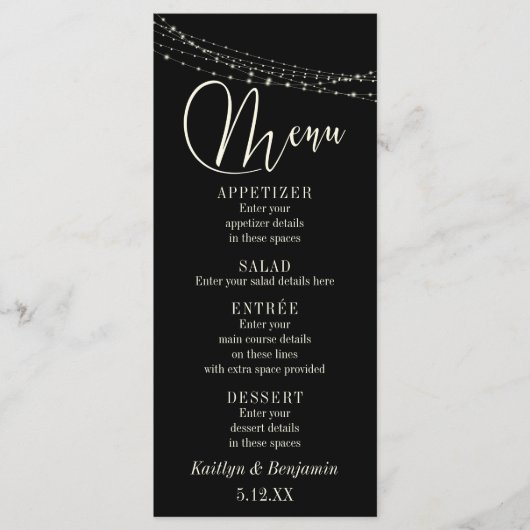 Cream Typografy 32, Black Light Strings Menu 2 Menükarte (Vorderseite)