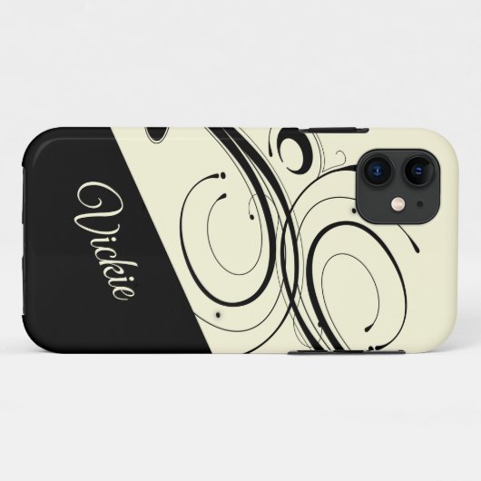 Cream und Black Scroll Accent Personal Case-Mate iPhone Hülle (Rückseite (Horizontal))