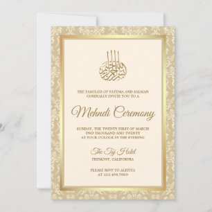 Cream- und Gold-Damaskus-islamische Mehndi-Zeremon Einladung