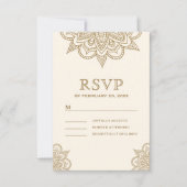 Cream und Gold Henna Mehndi Wedding RSVP Karte (Vorderseite)