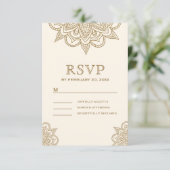 Cream und Gold Henna Mehndi Wedding RSVP Karte (Stehend Vorderseite)