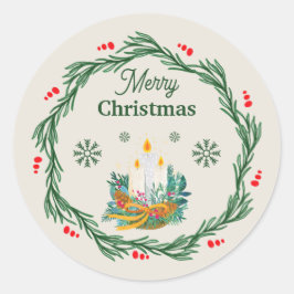 Cream und Green Merry Christmas Circle Runder Aufkleber