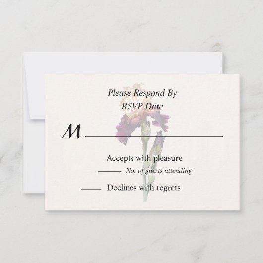 Cream und Maroon Iris und Buds RSVP Karte (Vorderseite)