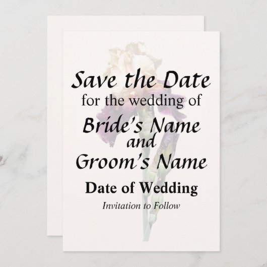 Cream und Maroon Iris und Buds Save The Date (Vorne/Hinten)