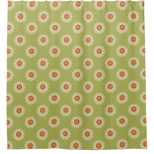 Cream und Orange Daisis auf Avocado Green Pattern Duschvorhang (Vorderseite)