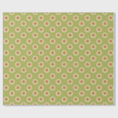 Cream und Orange Daisis auf Avocado Green Pattern Geschenkpapier (Flach)