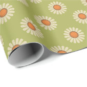 Cream und Orange Daisis auf Avocado Green Pattern Geschenkpapier (Rolleneckpunkt)