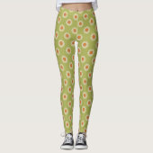 Cream und Orange Daisis auf Avocado Green Pattern Leggings (Vorderseite)