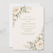 Cream- und Salbeigrüne Hochzeit Einladung (Vorderseite)