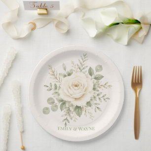 Cream- und Salbeigrüne Hochzeit Pappteller