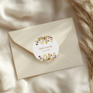 Cream- und Terrakotta-Wildflower-Boho-Hochzeit Runder Aufkleber