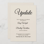 Cream Update verzögert Hochzeitsankündigung Einladung (Vorne/Hinten)