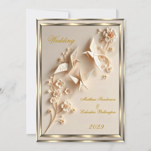 Cream Vintag Origami style Wedding Beautiful Einladung (Vorderseite)