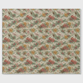 Cream Vintage Botanical Christmas Citrus Pattern Geschenkpapier (Flach)