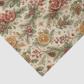 Cream Vintage Botanical Christmas Citrus Pattern Seidenpapier (Ausschnitt)