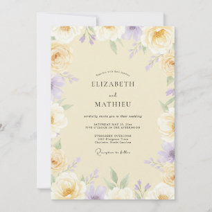 Cream Violet Pfingstrosen-Hochzeit Einladung