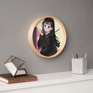 Cream Violet Pink Illustriert Anime Girl Handy Wal Uhr