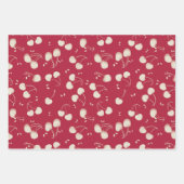 Cream Watercolor Cherries on Red – Valentine Geschenkpapier Set (Vorderseite)