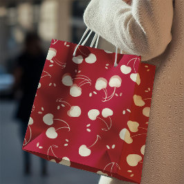 Cream Watercolor Cherries on Red – Valentine  Mittlere Geschenktüte