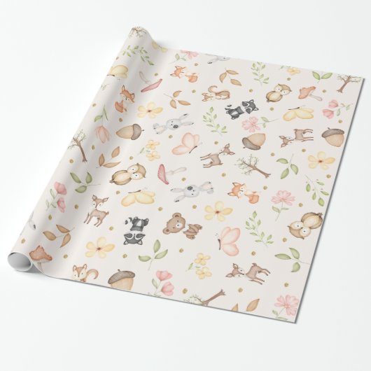 Cream Watercolor Waldtiere Geschenkpapier (Ungerollt)