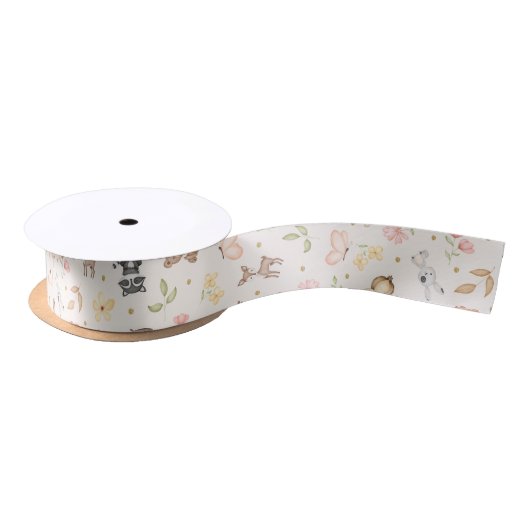 Cream Watercolor Waldtiere Satinband (Spule)