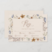 Cream Watercolor Wildflowers Calligraphy RSVP Begleitkarte (Vorne/Hinten)