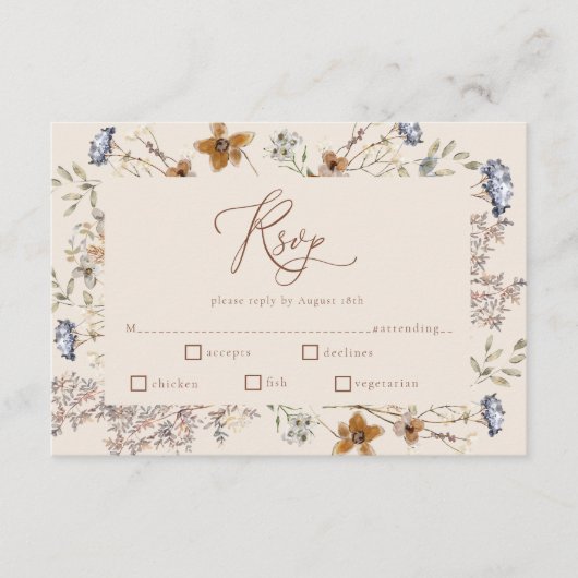 Cream Watercolor Wildflowers Calligraphy RSVP Begleitkarte (Vorderseite)
