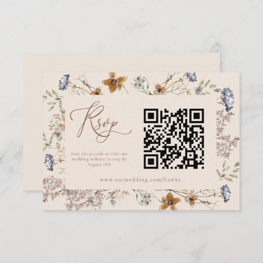 Cream Watercolor Wildflowers Calligraphy RSVP Begleitkarte (Vorne/Hinten)