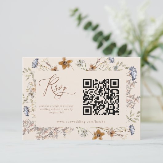 Cream Watercolor Wildflowers Calligraphy RSVP Begleitkarte (Stehend Vorderseite)