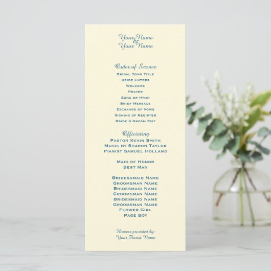 Cream Wedding Program (Stehend Vorderseite)