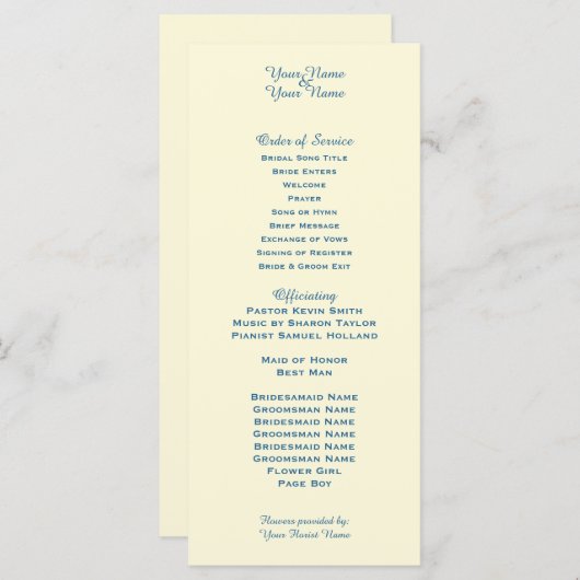 Cream Wedding Program (Vorne/Hinten)