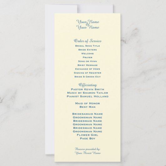 Cream Wedding Program (Vorderseite)