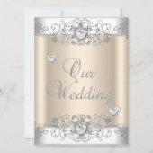 Cream Wedding Silver White Diamond Hearts Einladung (Vorderseite)