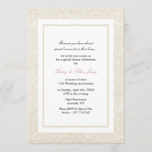 Cream & Weiß Damast Hochzeit Jubiläums-Einladung Einladung
