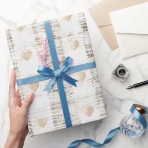 Cream White Beige Boho Hearts Brautparty Geschenkpapier