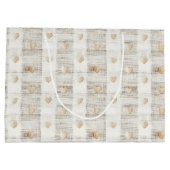 Cream White Beige Boho Hearts Brautparty Große Geschenktüte (Rückseite)