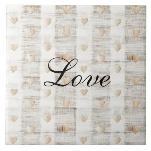 Cream White Beige Boho Hearts Fliese (Vorderseite)