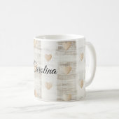 Cream White Beige Boho Hearts Kaffeetasse (VorderseiteRechts)