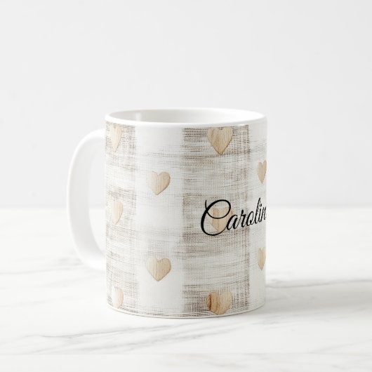 Cream White Beige Boho Hearts Kaffeetasse (Vorderseite Links)