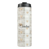 Cream White Beige Boho Hearts Thermosbecher (Vorderseite)