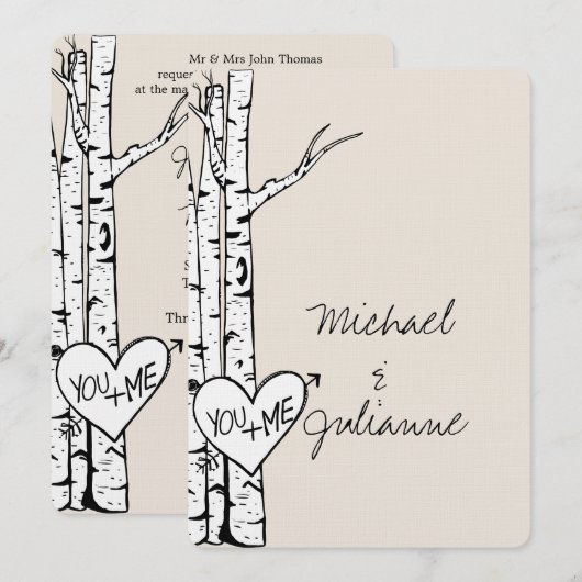 Cream White Birch Trees Wedding Einladung (Vorne/Hinten)