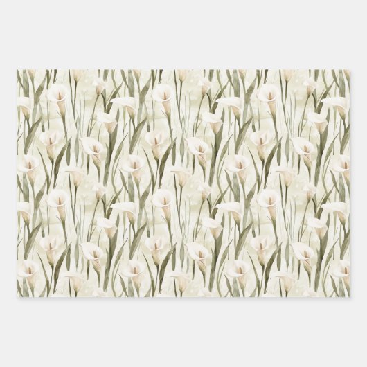 Cream White Calla Lily Floral Brautparty Geschenkpapier Set (Vorderseite 3)
