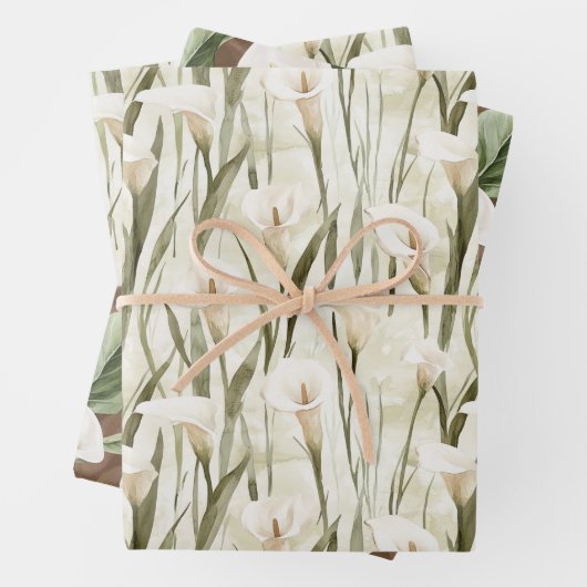 Cream White Calla Lily Floral Brautparty Geschenkpapier Set (Beispiel)