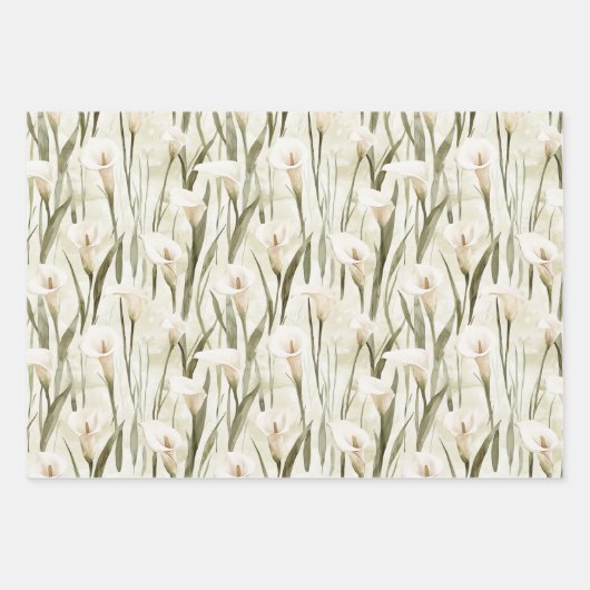 Cream White Calla Lily Floral Brautparty Geschenkpapier Set (Vorderseite)
