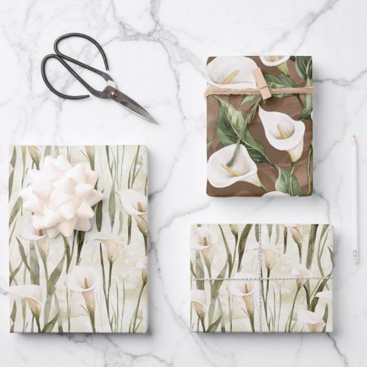Cream White Calla Lily Floral Brautparty Geschenkpapier Set (Vorderseite)