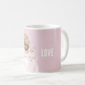 Cream White Cat Pink Bow Female Kaffeetasse (VorderseiteRechts)