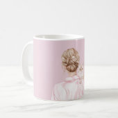 Cream White Cat Pink Bow Female Kaffeetasse (Vorderseite Links)