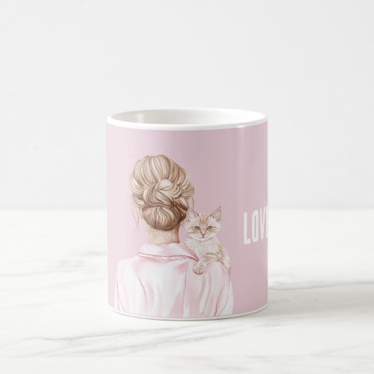 Cream White Cat Pink Bow Female Kaffeetasse (Mittel)